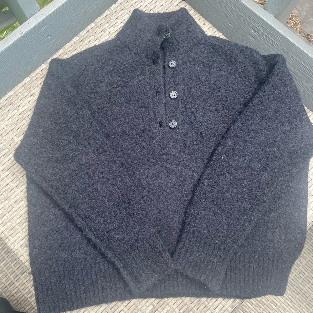 Jenni Kayne Boucle Button Pullover Black Small